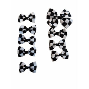 9-Piece Set Black & White Checkered Hair Bows - 8 Small & 1 Medium